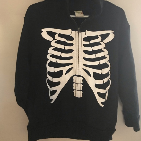 🍁NWOT Black skeleton hoodie(XL-14) - Picture 3 of 4